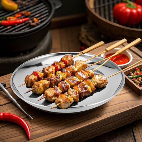 JOIKIT 4 Pack 12 Inch Stainless Steel Plate, Round Metal Dinner Plates, Kitchenware Dinner Dishes Serving Tray Large Camping Plates for BBQ, Snack, Food Serving, Dishwasher Safe - Image 5