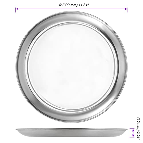 JOIKIT 4 Pack 12 Inch Stainless Steel Plate, Round Metal Dinner Plates, Kitchenware Dinner Dishes Serving Tray Large Camping Plates for BBQ, Snack, Food Serving, Dishwasher Safe - Image 2