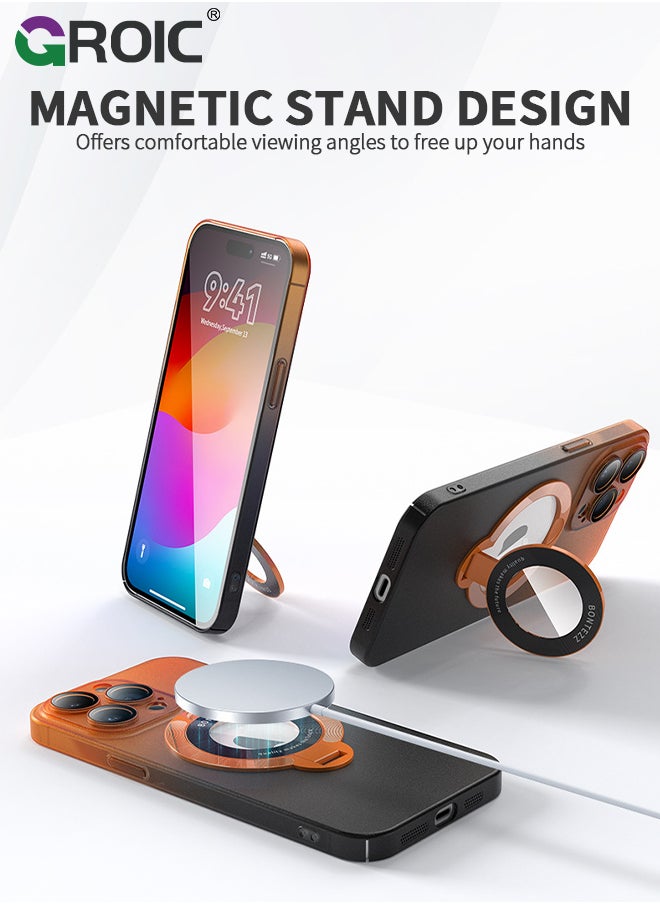 GROIC iPhone 15 Pro Max Orange Case, Slim Fit Ring Holder Shockproof Kickstand Magnetic Support Magsafe Non-Slip Protective, Women Girls Men Boys Cover for iPhone 15 Pro Max  - Image 2