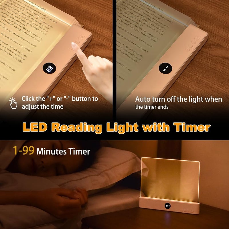 VEEKI Book Light, Rechargeable Clear LED Flat Reading Light with 3 Colors & Timer, Dimmable Panel Plate Lamp Book Full Page Light for Reading in Bed at Night, Funny Gifts for Readers Kids Women Men (White) - Image 4