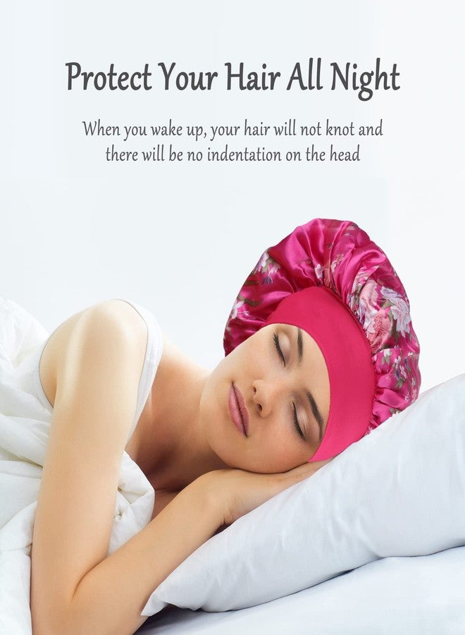 vidsel 4PCS Satin Bonnet, Bonnets for Women, Silk Hair Bonnet for Sleeping, Wide Band Sleep Cap for Curly Hair Braids - Image 3