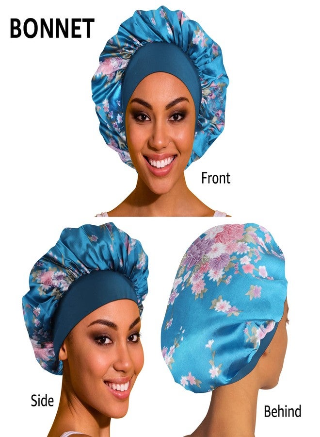 vidsel 4PCS Satin Bonnet, Bonnets for Women, Silk Hair Bonnet for Sleeping, Wide Band Sleep Cap for Curly Hair Braids - Image 2