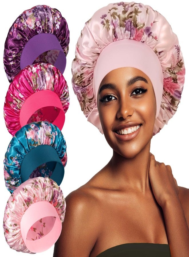 vidsel 4PCS Satin Bonnet, Bonnets for Women, Silk Hair Bonnet for Sleeping, Wide Band Sleep Cap for Curly Hair Braids - Image 1