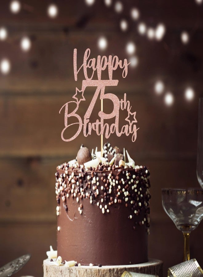 Sotpot 1PC 75th Birthday Cake Topper Double-sided Rose Gold Glitter Cake Topper with Star Pattern Cake Decoration for Happy 75th Birthday Party Decorations Supplies - Image 5