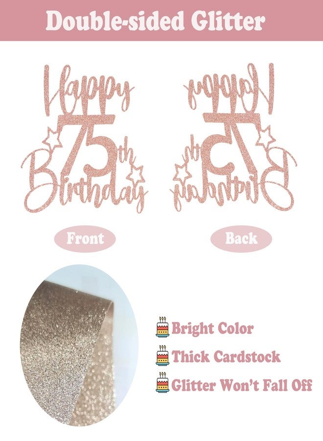 Sotpot 1PC 75th Birthday Cake Topper Double-sided Rose Gold Glitter Cake Topper with Star Pattern Cake Decoration for Happy 75th Birthday Party Decorations Supplies - Image 2