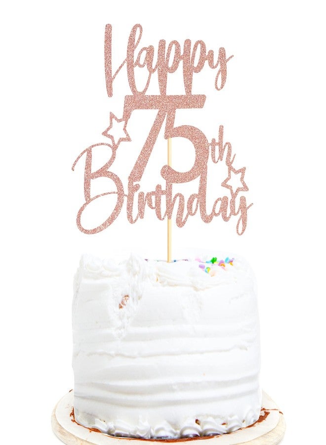 Sotpot 1PC 75th Birthday Cake Topper Double-sided Rose Gold Glitter Cake Topper with Star Pattern Cake Decoration for Happy 75th Birthday Party Decorations Supplies - Image 1