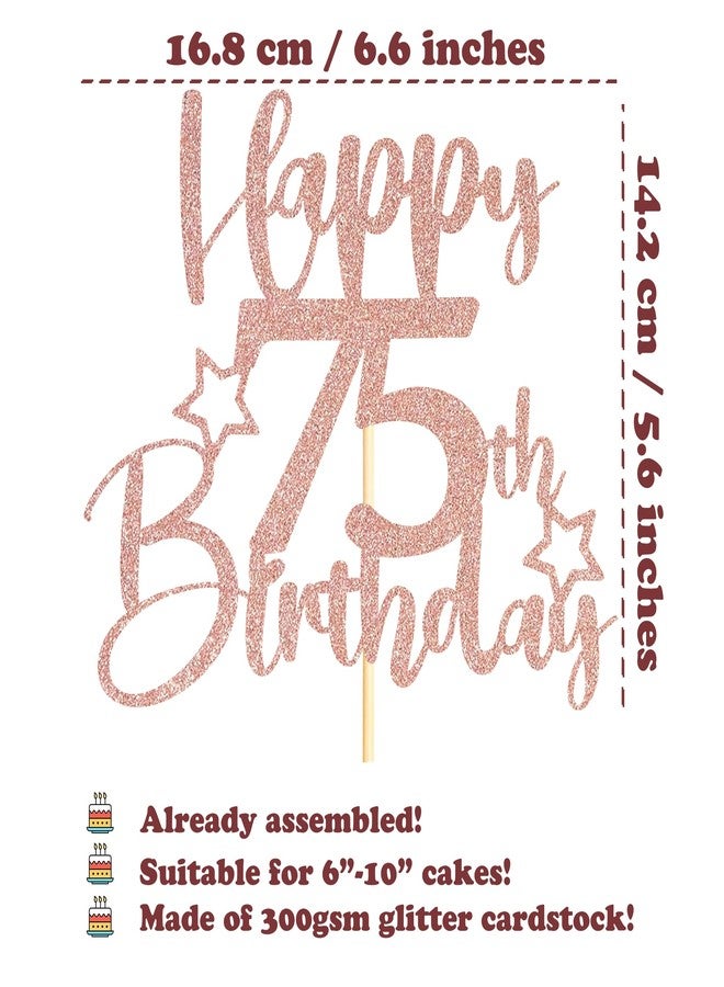 Sotpot 1PC 75th Birthday Cake Topper Double-sided Rose Gold Glitter Cake Topper with Star Pattern Cake Decoration for Happy 75th Birthday Party Decorations Supplies - Image 3