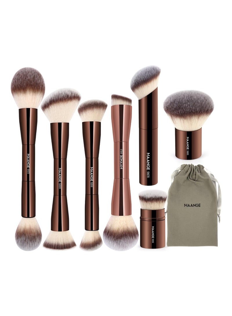 MAANGE 7pcs Makeup Brush Set Double Sided Kabuki Makeup Brushes Contour Brush for Foundation Liquid Powder Concealer Cream Cosmetics Bronzer Blending Blush Buffing Makeup Tools - Image 1