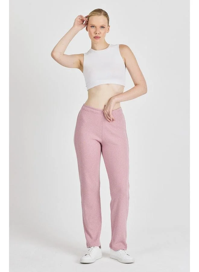 Mmetalic Women's Pink Rose High-Waist Ruched Wide-Leg Daily Thin Jogger Pants Pajama.
