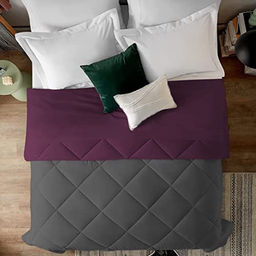 EDMUND- 600 Gsm Heavy Winter Reversible Comforter For Comforter/Duvet/Rajai/Quilt/Blanket (60" X 90") Single Bed Inches- Winter 600 Gsm Comforter | Wine & Dark Grey, Polyester, 300 TC - Image 2
