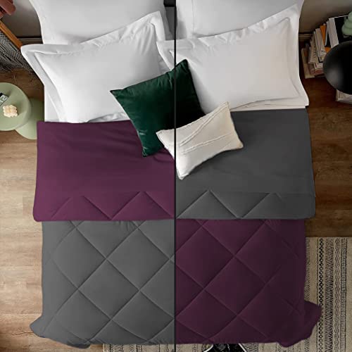 EDMUND- 600 Gsm Heavy Winter Reversible Comforter For Comforter/Duvet/Rajai/Quilt/Blanket (60" X 90") Single Bed Inches- Winter 600 Gsm Comforter | Wine & Dark Grey, Polyester, 300 TC - Image 1