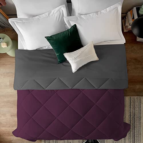 EDMUND- 600 Gsm Heavy Winter Reversible Comforter For Comforter/Duvet/Rajai/Quilt/Blanket (60" X 90") Single Bed Inches- Winter 600 Gsm Comforter | Wine & Dark Grey, Polyester, 300 TC - Image 3