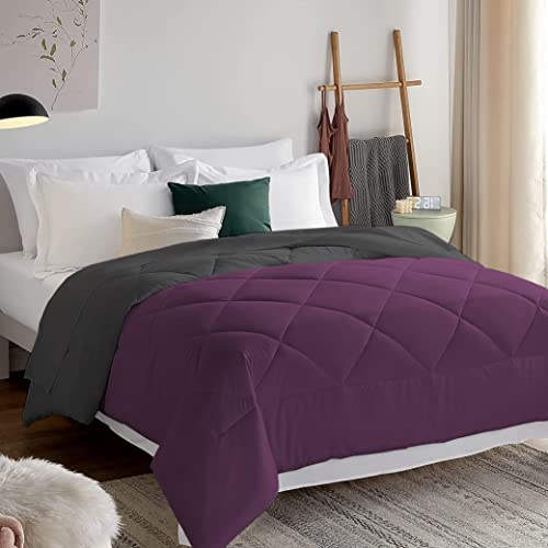 EDMUND- 600 Gsm Heavy Winter Reversible Comforter For Comforter/Duvet/Rajai/Quilt/Blanket (60" X 90") Single Bed Inches- Winter 600 Gsm Comforter | Wine & Dark Grey, Polyester, 300 TC - Image 4