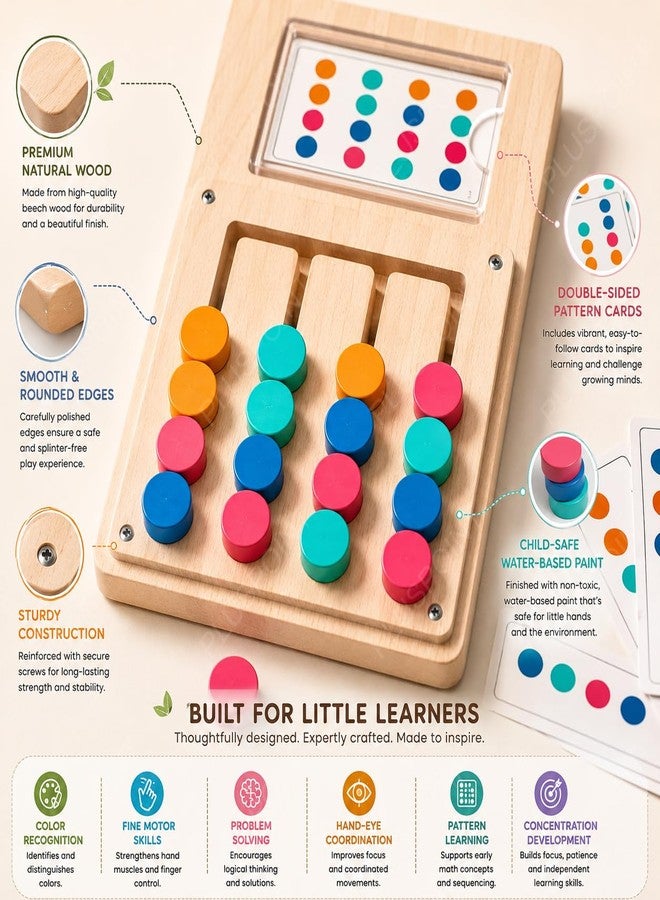 PLUSPOINT Kids Montessori Slide Puzzle - Wooden Color & Pattern Matching Learning Toy for Kids Ages 4-8, Educational Brain Teaser Travel Game for Boys & Girls - Image 5