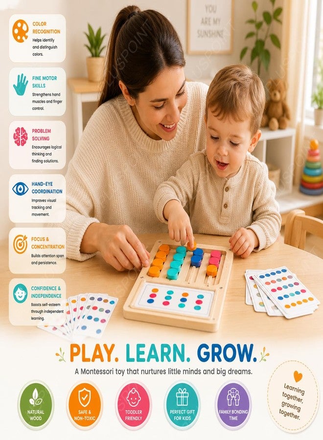 PLUSPOINT Kids Montessori Slide Puzzle - Wooden Color & Pattern Matching Learning Toy for Kids Ages 4-8, Educational Brain Teaser Travel Game for Boys & Girls - Image 3