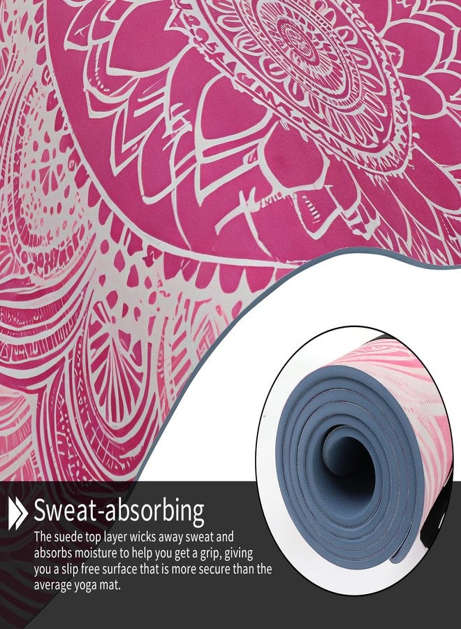 WUWAN Printed Yoga Mat 72" x 24" Thick 6mm Non-Slip Fitness Exercise Exercise Mat with Strap for Women Men Yoga Pilates Workout Gym Floor Workout (pink lotus) - Image 4