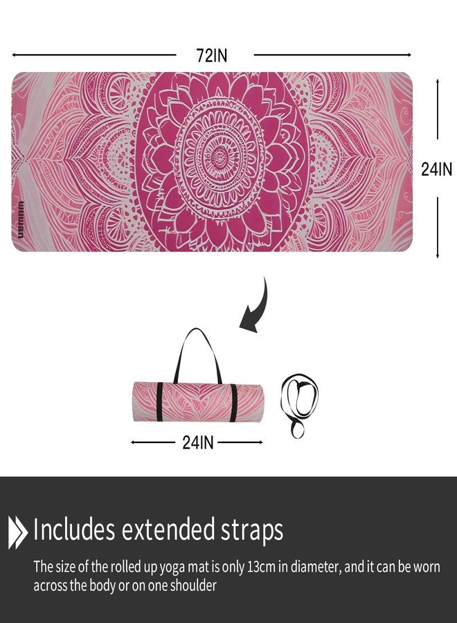 WUWAN Printed Yoga Mat 72" x 24" Thick 6mm Non-Slip Fitness Exercise Exercise Mat with Strap for Women Men Yoga Pilates Workout Gym Floor Workout (pink lotus) - Image 2