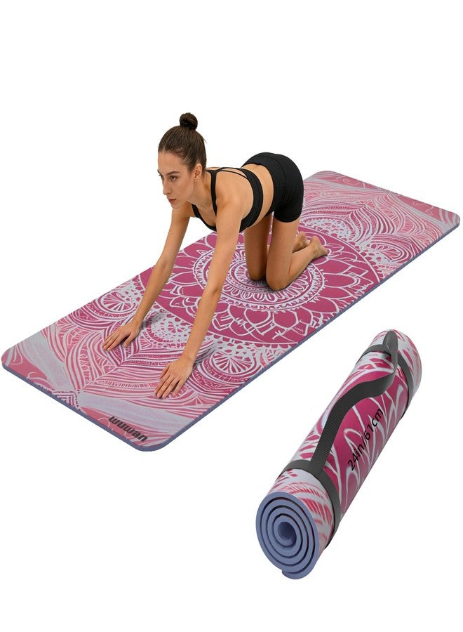 WUWAN Printed Yoga Mat 72" x 24" Thick 6mm Non-Slip Fitness Exercise Exercise Mat with Strap for Women Men Yoga Pilates Workout Gym Floor Workout (pink lotus) - Image 1