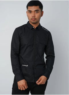 Men’s Collar Neck Business Hidden Button Down Shirt in Black