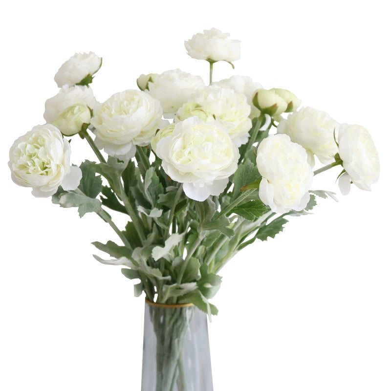 Htmeing 6PCS Artificial Ranunculus Flowers with Real Touch Stem Silk Ranunculus Flowers for Household Arrangement Beige Color - Image 1