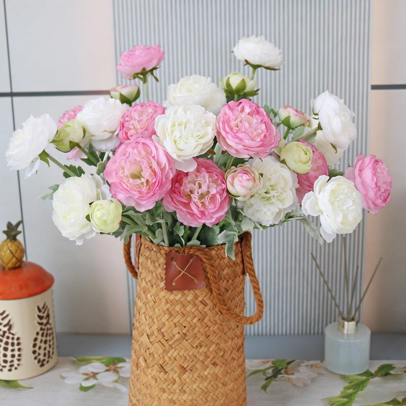 Htmeing 6PCS Artificial Ranunculus Flowers with Real Touch Stem Silk Ranunculus Flowers for Household Arrangement Beige Color - Image 5