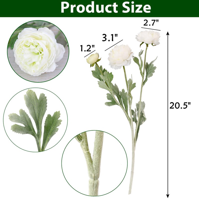 Htmeing 6PCS Artificial Ranunculus Flowers with Real Touch Stem Silk Ranunculus Flowers for Household Arrangement Beige Color - Image 2
