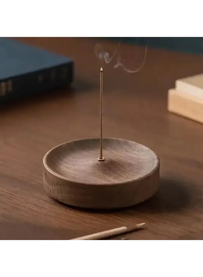 Dark Wood Natural Round Incense Holder for Home Yoga Meditation Travel - Image 1
