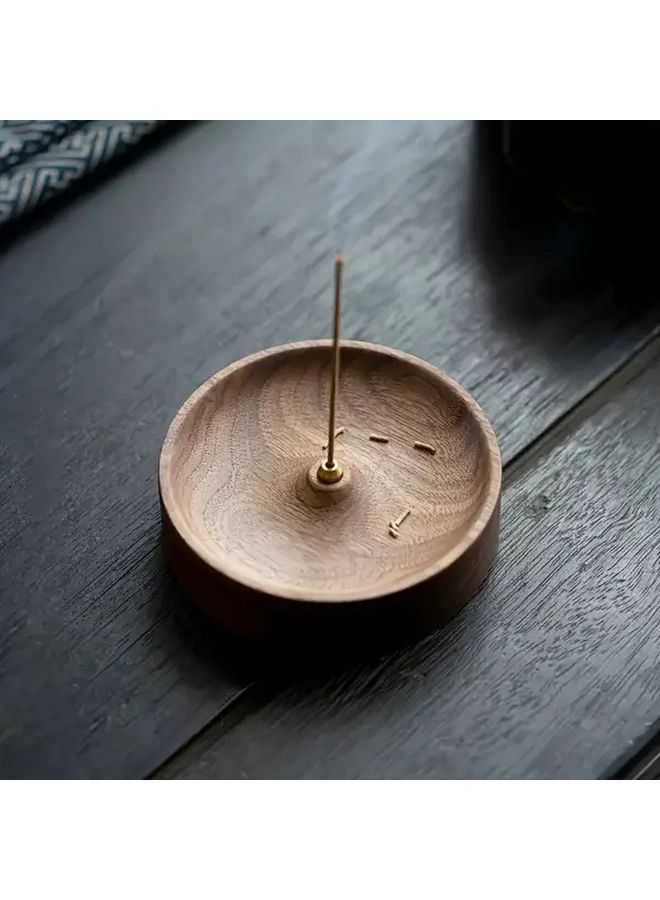 Dark Wood Natural Round Incense Holder for Home Yoga Meditation Travel - Image 2