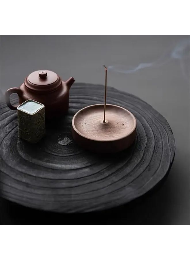 Dark Wood Natural Round Incense Holder for Home Yoga Meditation Travel - Image 4