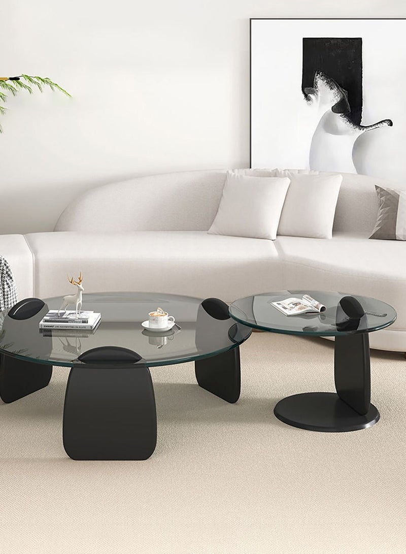 Merry Moments Modern Coffee and Side Table Set Cafe Table Sofa Side Table End Table Snack Table Fshion Design for Living Room Bedroom Office Retail Tempered Glass Top Solid Wood Base H39xL80xW80 cm  - Image 5