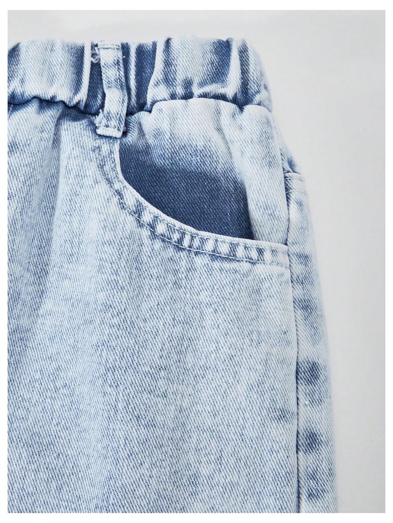 OYOANGLE Girl's 2 Pieces Cute Outfits Y2K Letter Print Top Shirts and Denim Loose Long Pants Jeans Clothes Sets Blue 12 Years - Image 4