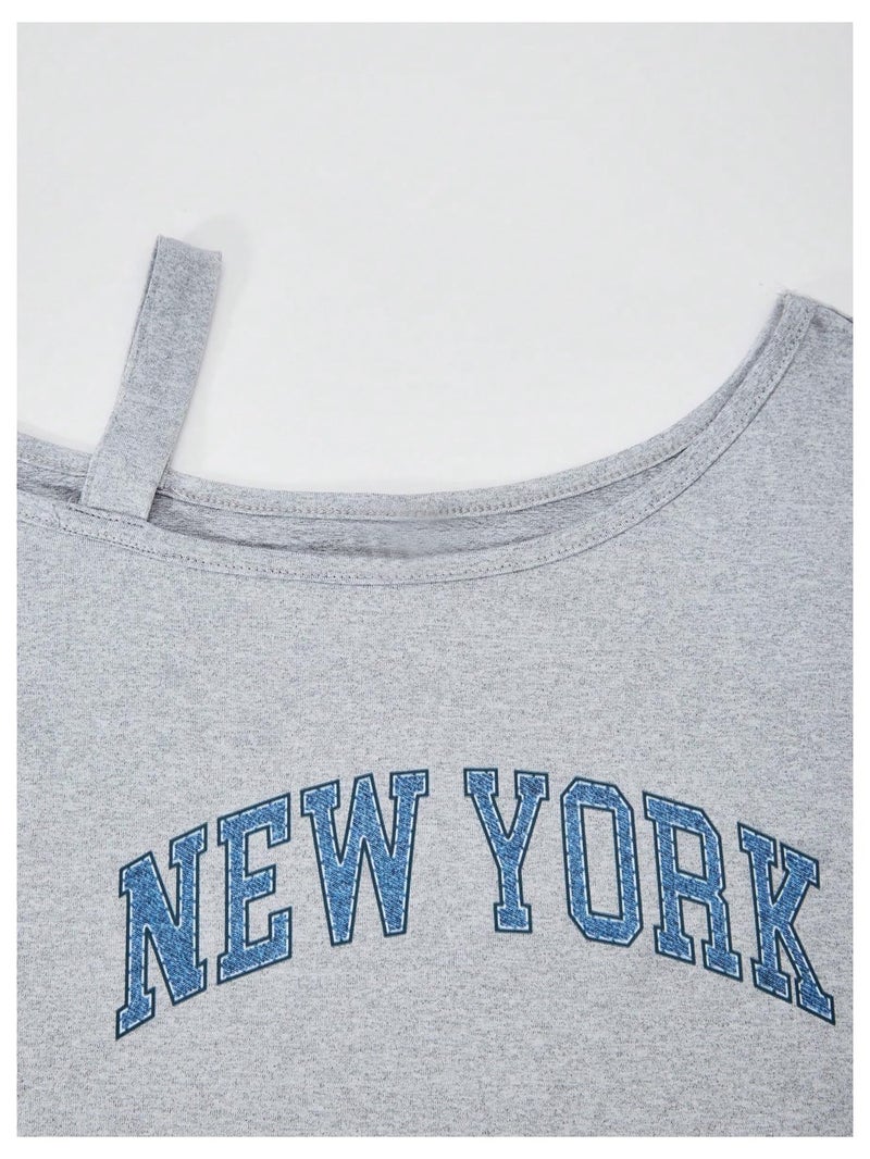 OYOANGLE Girl's 2 Pieces Cute Outfits Y2K Letter Print Top Shirts and Denim Loose Long Pants Jeans Clothes Sets Blue 12 Years - Image 3