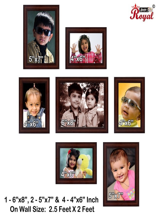 AJANTA ROYAL Set of 7 Individual Photo Frames | Wall Collage Picture Frame Set for Home & Office Décor | 1 (6x8 Inch), 2 (5x7 Inch), 4 (4x6 Inch) | Wooden Finish Multiple Frames : A-40B (Brown) - Image 2