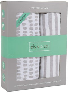 Ely's & Co. Ely's & Co. Waterproof Bassinet Sheet, No Need for Bassinet Mattress Pad Cover, 2 Pack Taupe Splash Stripes, Unisex for Baby Boy and Baby Girl  - Image 1