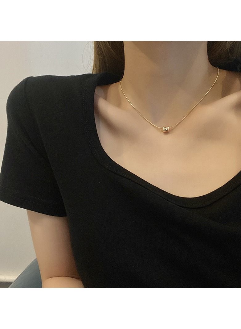 Vintage Simple Titanium Steel Necklace Gold Tone Plated
