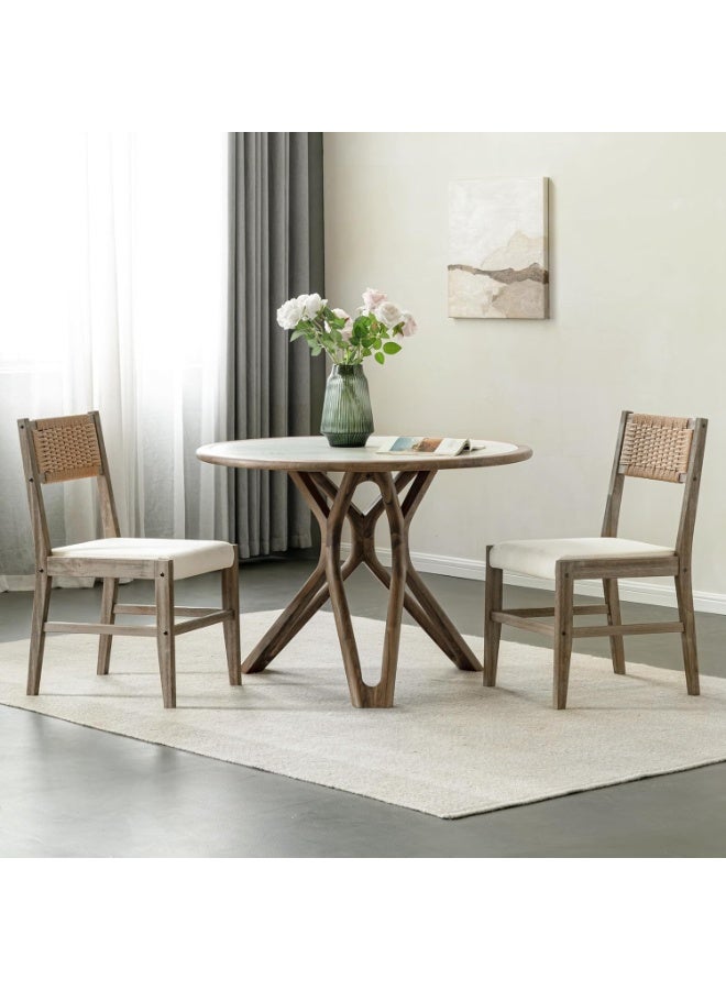 Chogori Wooden Dining Chairs Set of 2, Modern Mid Century Woven Back Dining Room Chairs with Solid Wood Frame and Cushion for Dining Room, Living Room, Kitchen - Image 1