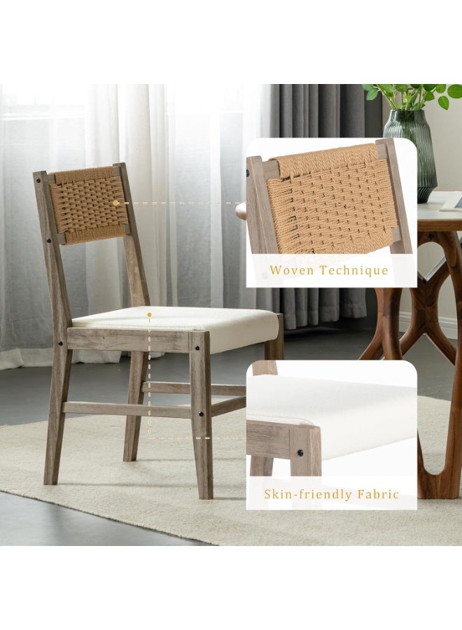 Chogori Wooden Dining Chairs Set of 2, Modern Mid Century Woven Back Dining Room Chairs with Solid Wood Frame and Cushion for Dining Room, Living Room, Kitchen - Image 3
