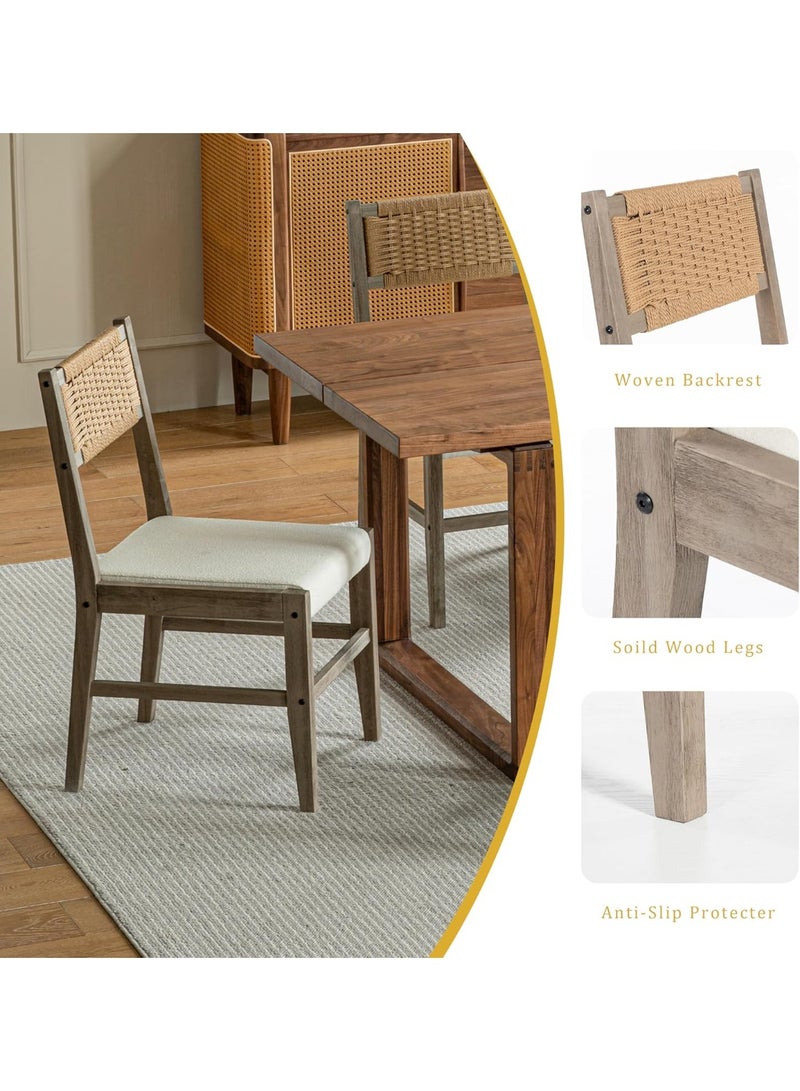 Chogori Wooden Dining Chairs Set of 2, Modern Mid Century Woven Back Dining Room Chairs with Solid Wood Frame and Cushion for Dining Room, Living Room, Kitchen - Image 4