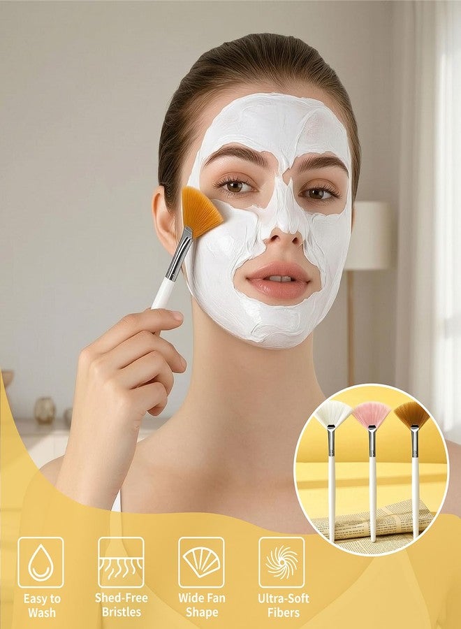 Waaqkid 33 Pieces Fan Brushes, Soft Facial Brushes Esthetician Face Mask Applicator for Sensitive Skin, Spa Beauty Tool for Mud Clay, Acid Peel & Makeup (White, Pink, Yellow) - Image 2