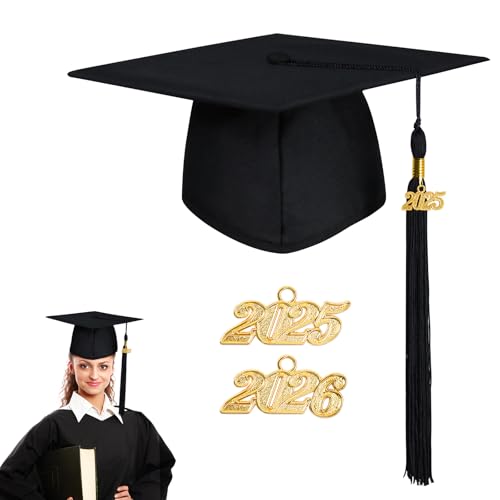 OYANIMO Unisex Adult Matte Graduation Cap with 2025 Year Tassel Charm,Retractable Graduation Hat for Bachel Master High School (Black) - Image 1