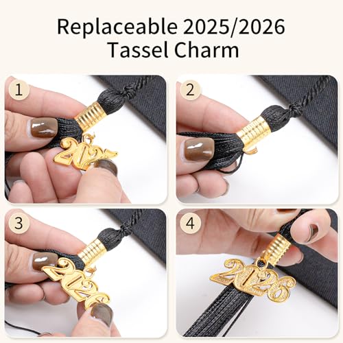 OYANIMO Unisex Adult Matte Graduation Cap with 2025 Year Tassel Charm,Retractable Graduation Hat for Bachel Master High School (Black) - Image 4