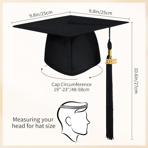 OYANIMO Unisex Adult Matte Graduation Cap with 2025 Year Tassel Charm,Retractable Graduation Hat for Bachel Master High School (Black) - Image 2