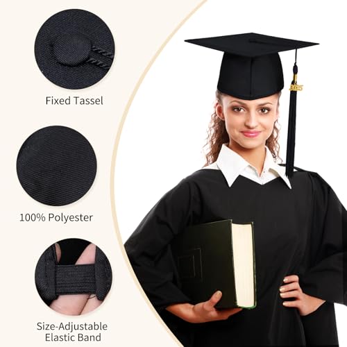 OYANIMO Unisex Adult Matte Graduation Cap with 2025 Year Tassel Charm,Retractable Graduation Hat for Bachel Master High School (Black) - Image 3