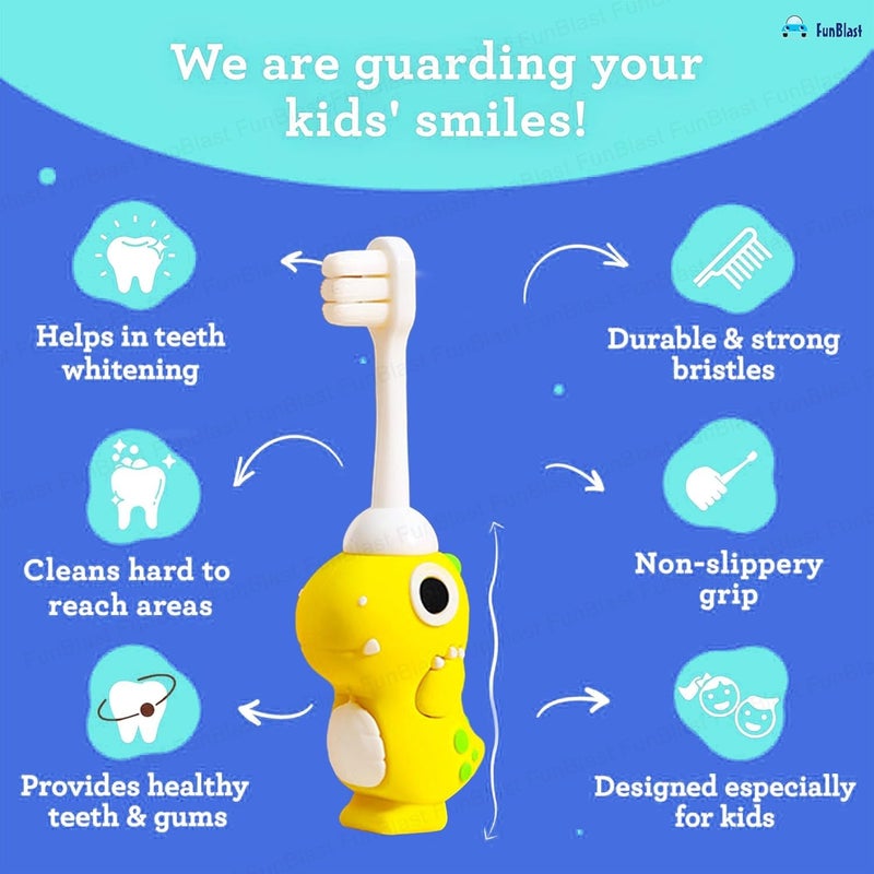FunBlast Kids Toothbrush Animal Design Soft Tooth Brush, Extra Microfiber Soft Bristles Toothbrush For 3-6 Years Old Children, Manual Toothbrush For Kids, (Pack Of 1 Multicolor) - Image 3