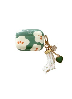 Suitable For AirPods 4 Earphone Set Creative Cartoon Shell For Apple1/2/pro2 Wireless Bluetooth Protective Cover Pendant-Color:Silicone Soft Shell + Pendant-green Flowers-Model:Airpods Pro/pro2 Universal (protective Case)
