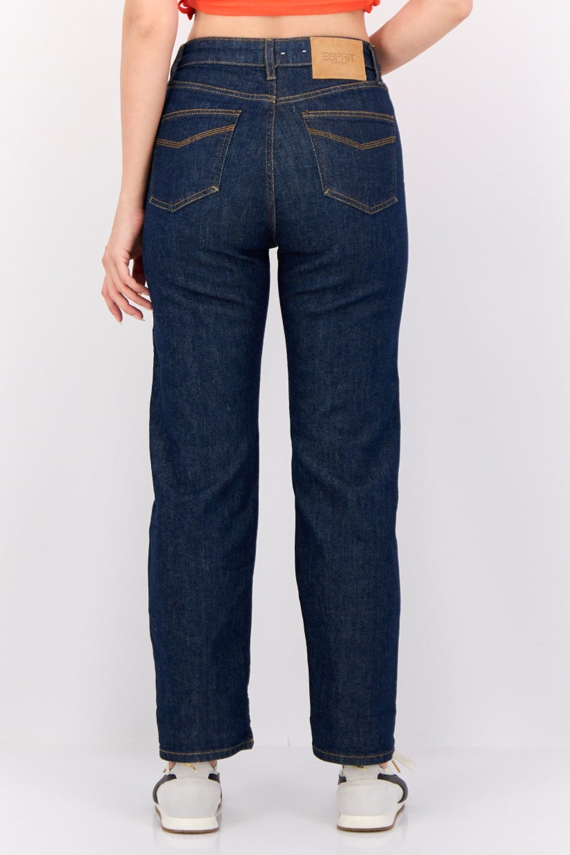 ESPRIT جينز نسائي مستقيم مناسب بلون سادة قابل للتمدد بتصميم ريترو، أزرق داكن - Image 2