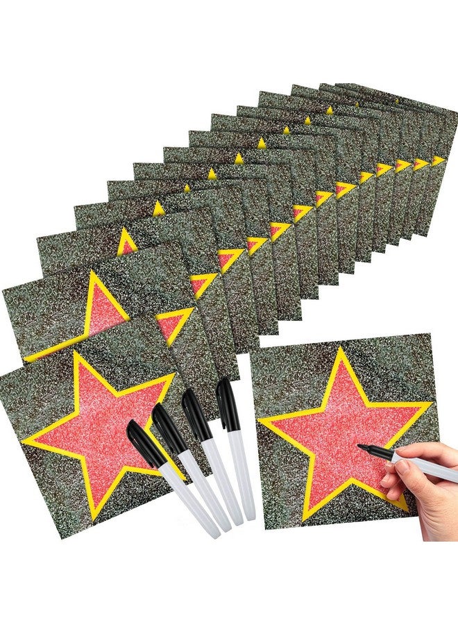 Geyee 100 Sheets Star Stickers Decor Movie Star Red Carpet Stickers With Black Marker Movie Theme Party Decorations Set Walk Star Stickers Boulevard Star For Red Carpet Party Movie Night Decorations - Image 1