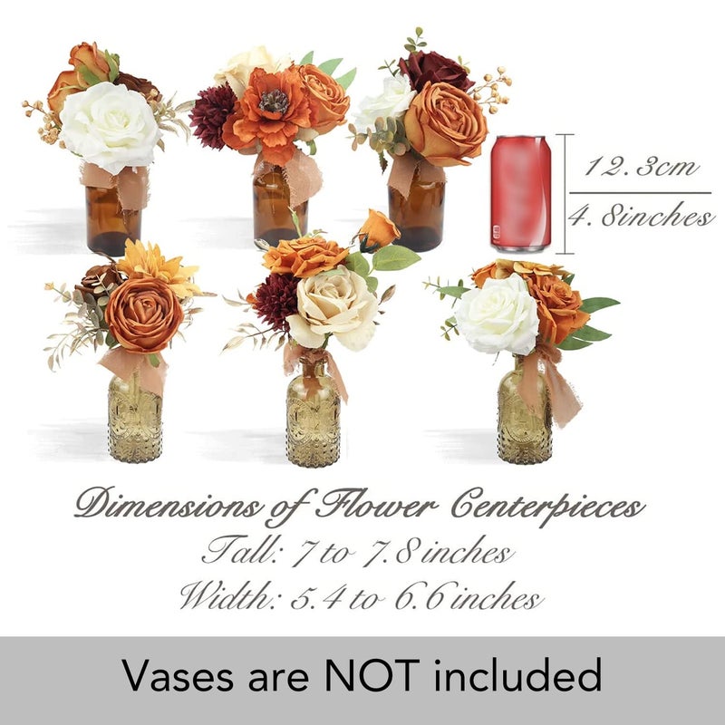 Rinlong Rinlong 6Pcs Assorted Flower Centerpieces for Wedding Fall Tables Centerpiece Burnt Orange Bridesmaid Bouquets Baby Nursery Shelf Mantel Decor  - Image 2