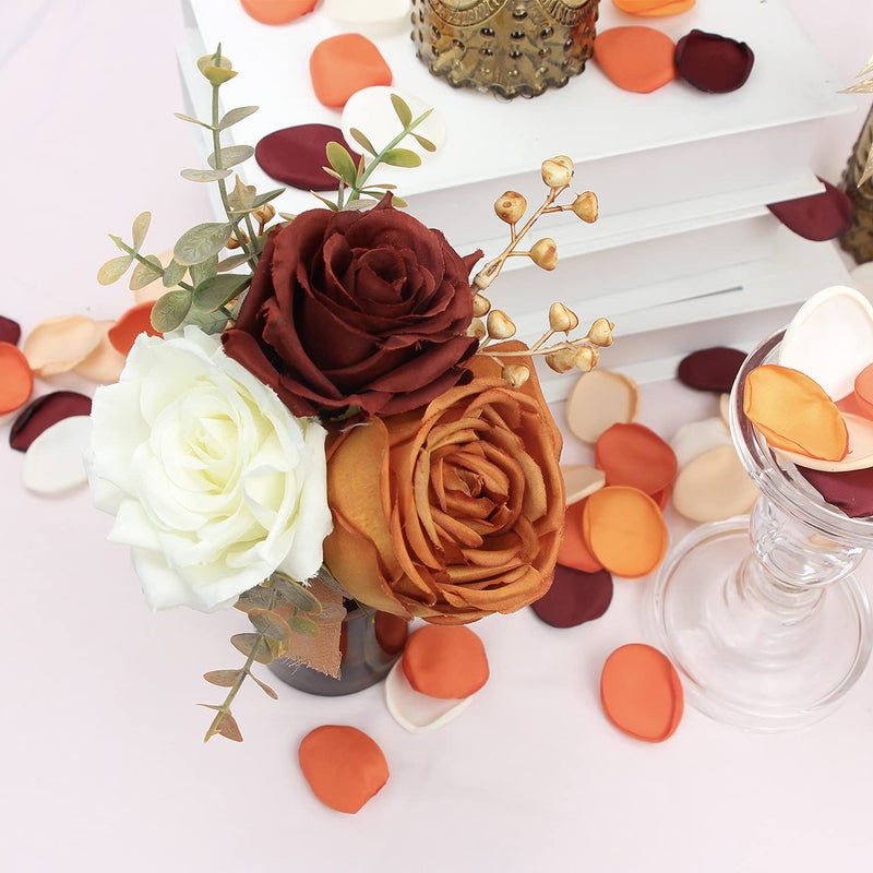 Rinlong Rinlong 6Pcs Assorted Flower Centerpieces for Wedding Fall Tables Centerpiece Burnt Orange Bridesmaid Bouquets Baby Nursery Shelf Mantel Decor  - Image 5