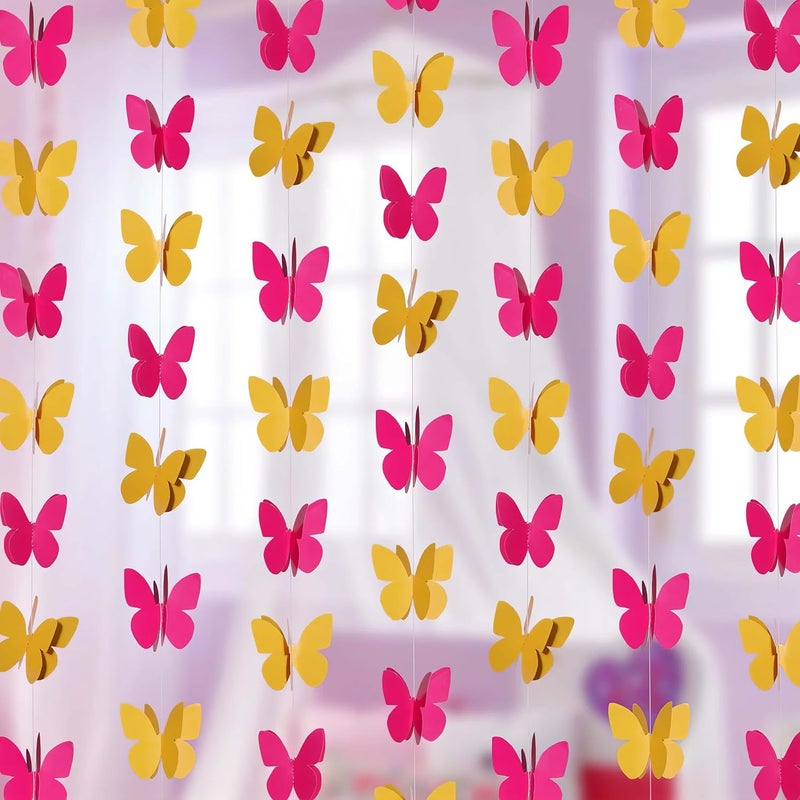 SpecialYou.in Special You Butterfly Decorations Items Butterfly Theme Birthday Decorations Pink Yellow 3D Butterfly Garland Wall hangings for Home Decoration Butterfly Backdrop for Birthday Pack of 8